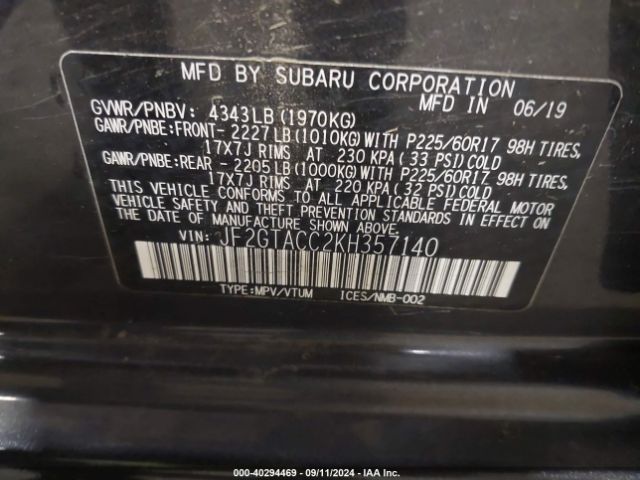 JF2GTACC2KH357140 Subaru Crosstrek 2.0i Premium