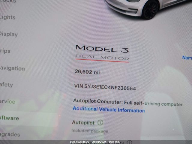 5YJ3E1EC4NF236554 Tesla Model 3 Performance Dual Motor All-wheel Drive