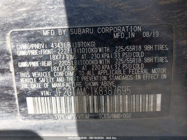 JF2GTAMC1K8387695 Subaru Crosstrek 2.0i Limited