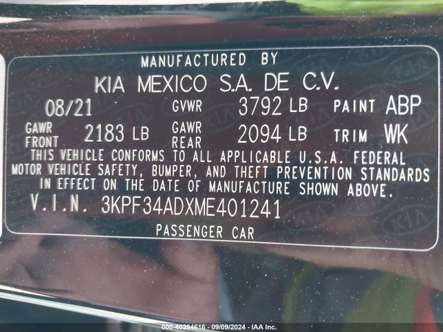 KIA Forte Gt-line 2021 3KPF34ADXME401241 Image 9