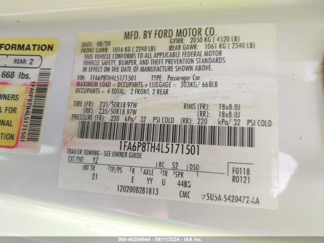 Ford Mustang Ecoboost Fastback 2020 1FA6P8TH4L5171501 Image 9