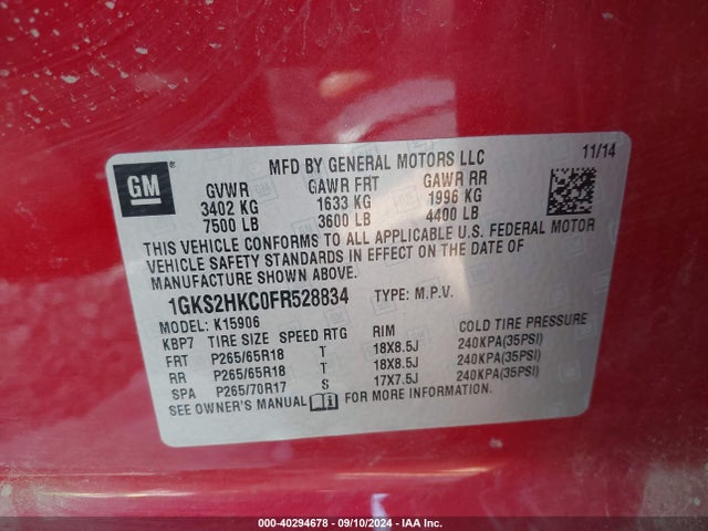 1GKS2HKC0FR528834 GMC Yukon Xl 1500 Slt