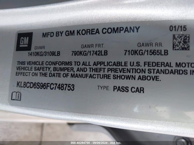 Chevrolet Spark 1lt Cvt 2015 KL8CD6S96FC748753 Image 9