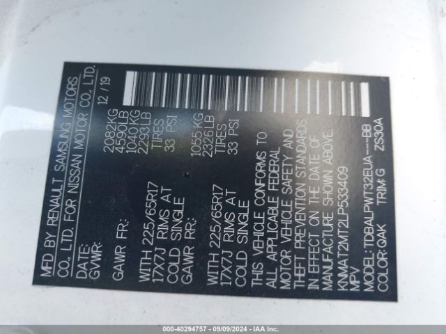 KNMAT2MT2LP533409 Nissan Rogue S Fwd