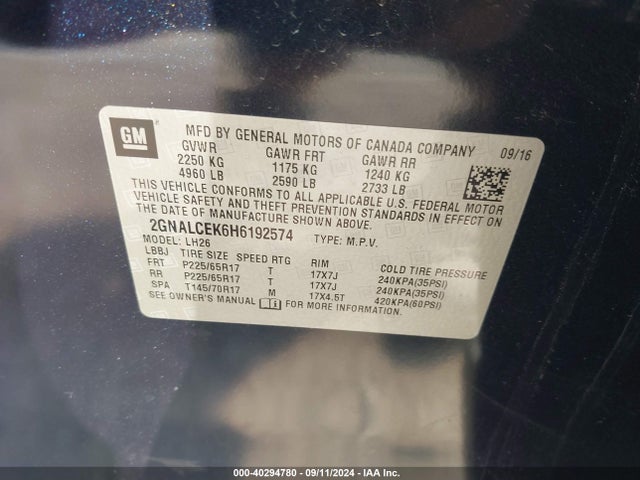 Chevrolet EQUINOX LT 2017 2GNALCEK6H6192574 Image 9