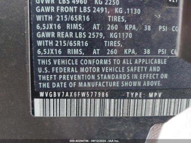 WVGBV7AX6FW577986 Volkswagen TIGUAN S