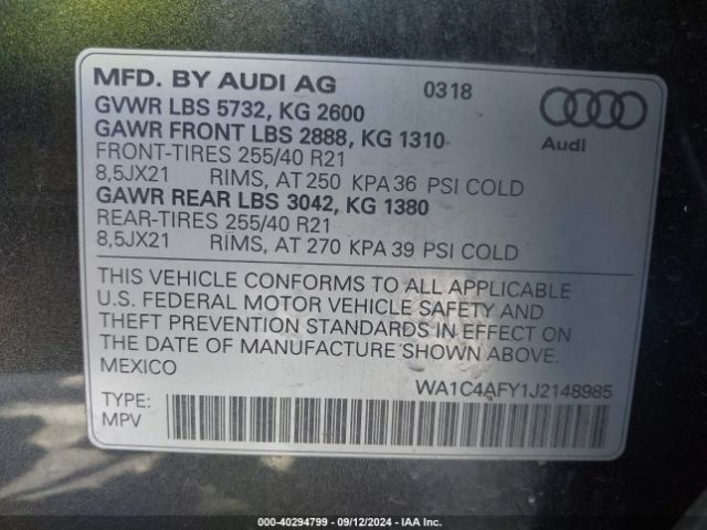 WA1C4AFY1J2148985 Audi Sq5 3.0t Premium Plus