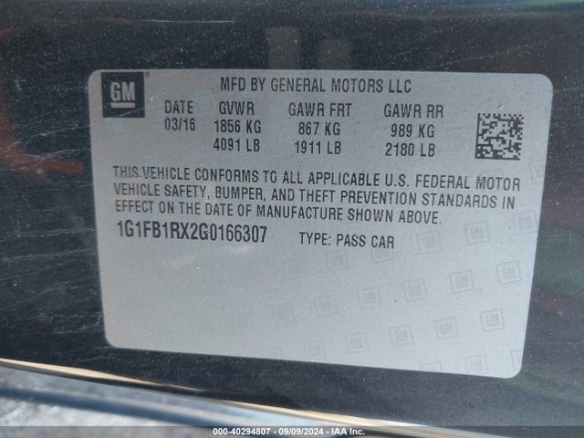 Chevrolet Camaro 1lt 2016 1G1FB1RX2G0166307 Image 9