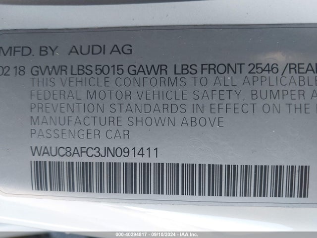 WAUC8AFC3JN091411 Audi A6 2.0t Premium/2.0t Sport