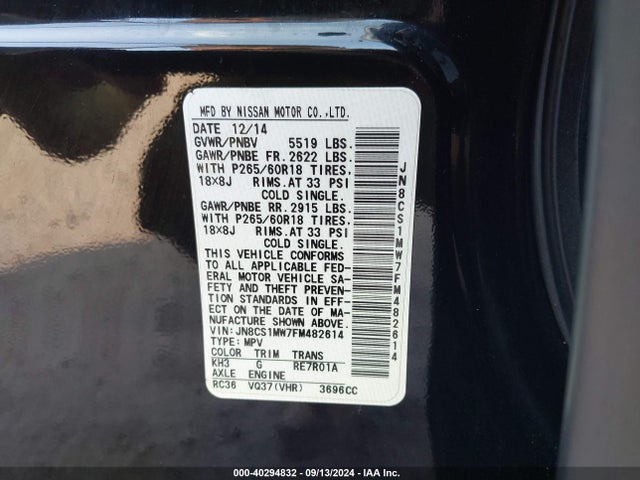JN8CS1MW7FM482614 Infiniti QX70