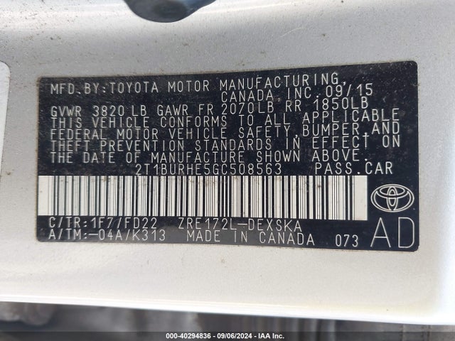 Toyota Corolla S Plus 2016 2T1BURHE5GC508563 Image 9