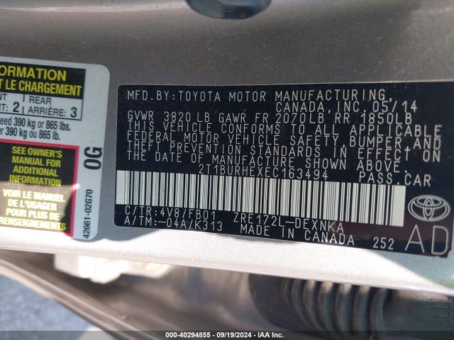 Toyota Corolla Le Plus 2014 2T1BURHEXEC163494 Image 9