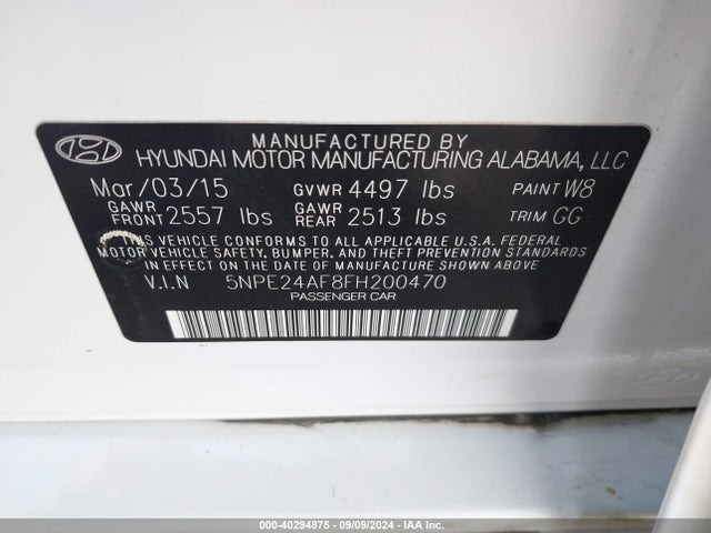 Hyundai SONATA SE 2015 5NPE24AF8FH200470 Image 9