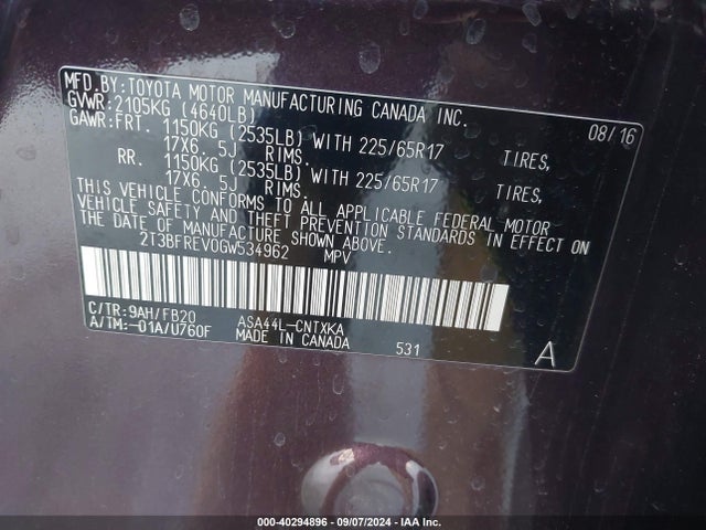 Toyota RAV4 LE 2016 2T3BFREV0GW534962 Image 9