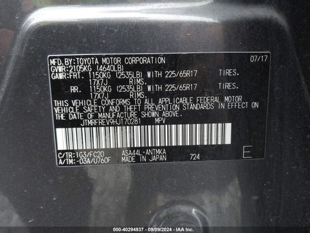 Toyota Rav4 Xle 2017 JTMRFREV9HJ170281 Image 9