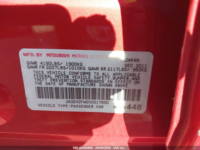 2012 MITSUBISHI LANCER JA32V2FW2CU017850 Photo 8