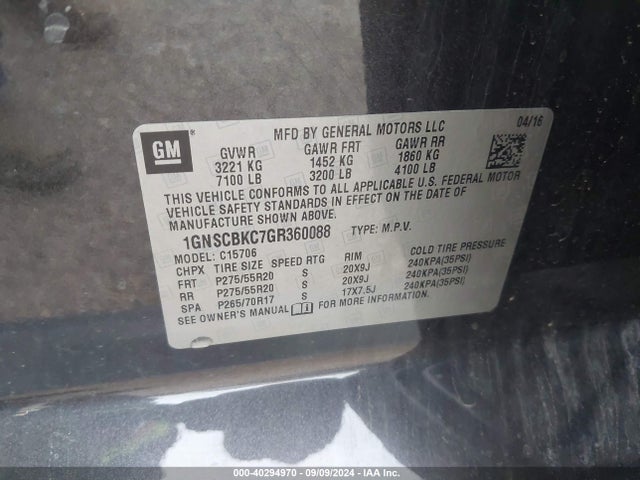 Chevrolet Tahoe Lt 2016 1GNSCBKC7GR360088 Image 9