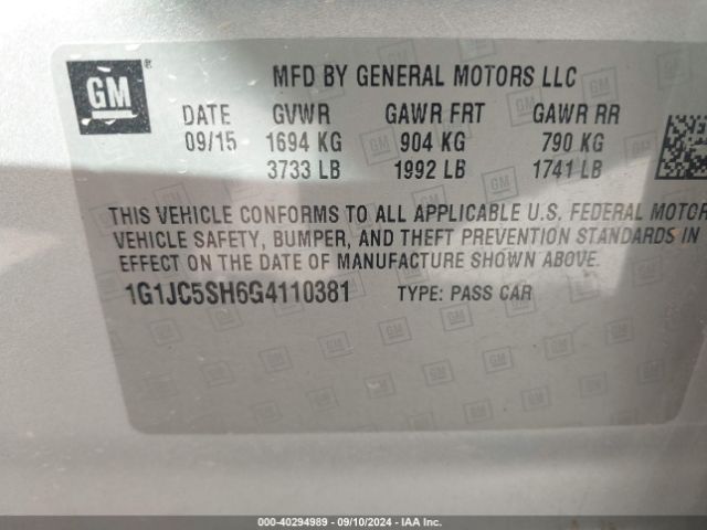 1G1JC5SH6G4110381 Chevrolet Sonic Lt Auto