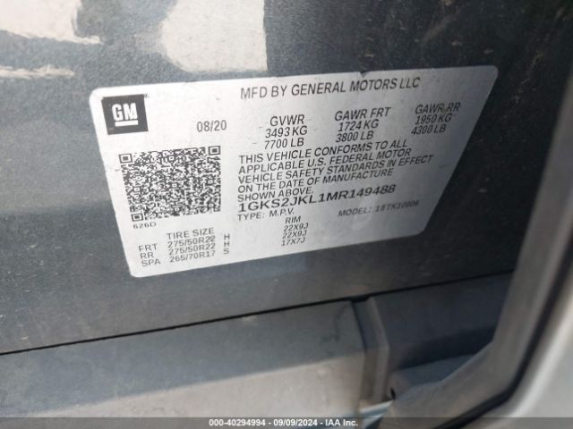 1GKS2JKL1MR149488 GMC Yukon Xl 4wd Denali