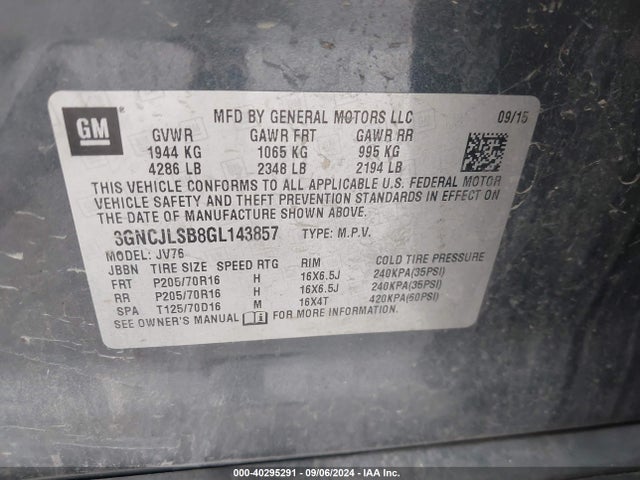 Chevrolet Trax Lt 2016 3GNCJLSB8GL143857 Image 9