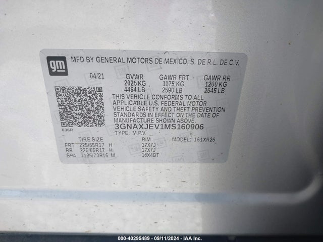 Chevrolet Equinox Fwd 2fl 2021 3GNAXJEV1MS160906 Image 9