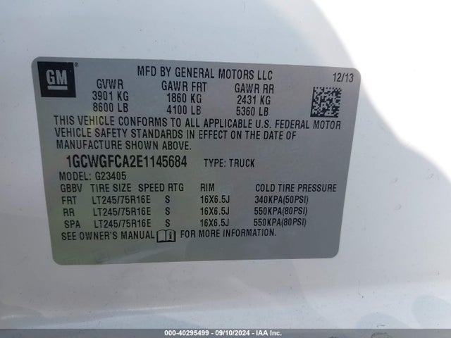 Chevrolet Express 2500 Work Van 2014 1GCWGFCA2E1145684 Image 9