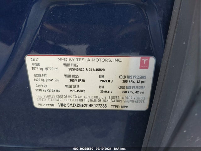 2017 TESLA MODEL X 5YJXCBE20HF027238 Photo 8