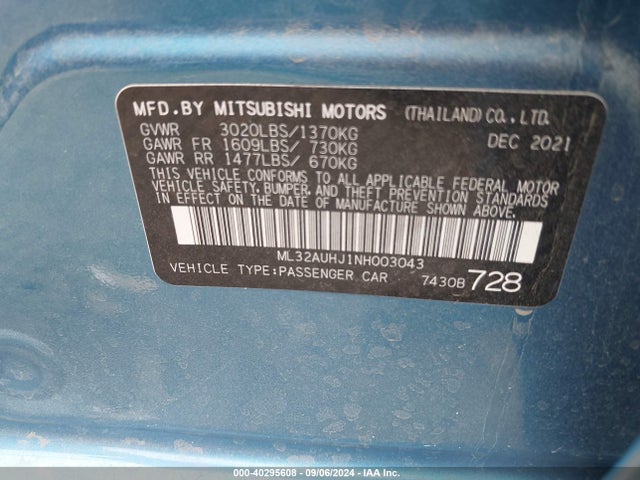 2022 MITSUBISHI MIRAGE ML32AUHJ1NH003043 Photo 8