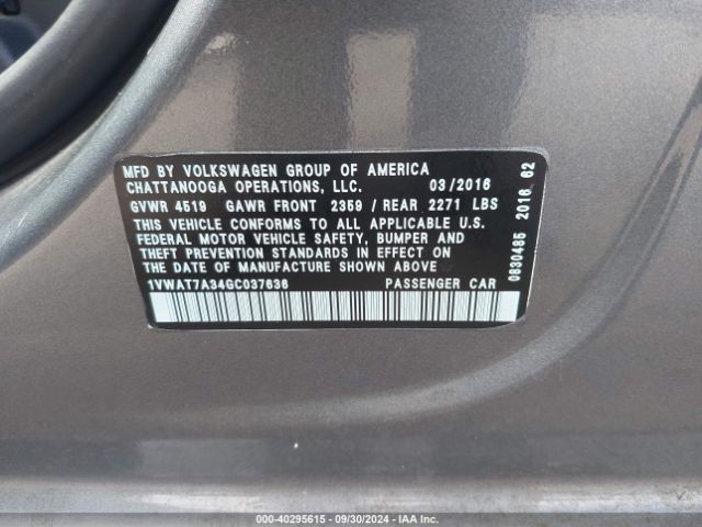 1VWAT7A34GC037636 Volkswagen Passat 1.8t S