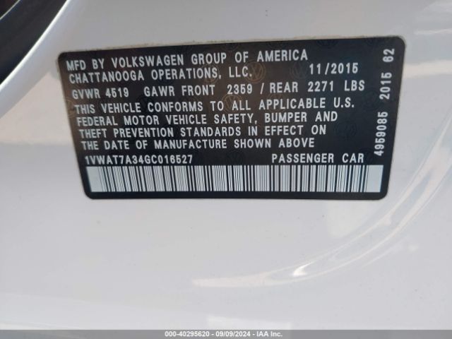 1VWAT7A34GC016527 Volkswagen Passat 1.8t S