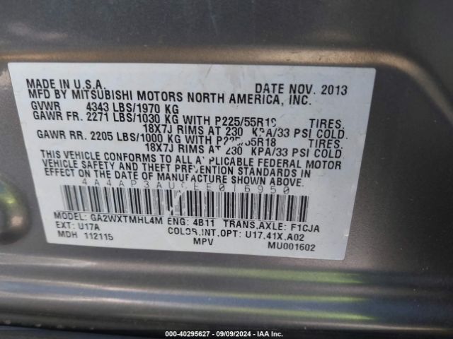 4A4AP3AU0EE016950 Mitsubishi Outlander Sport Es