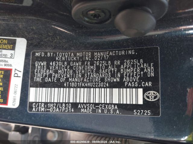 4T1BD1FK4HU223024 Toyota Camry Hybrid Xle