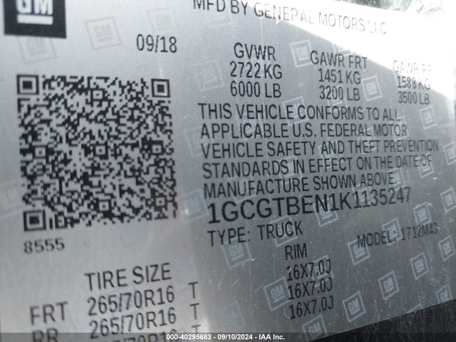 1GCGTBEN1K1135247 Chevrolet Colorado Wt