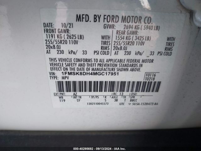 2021 FORD EXPLORER 1FMSK8DH4MGC17951 Photo 8