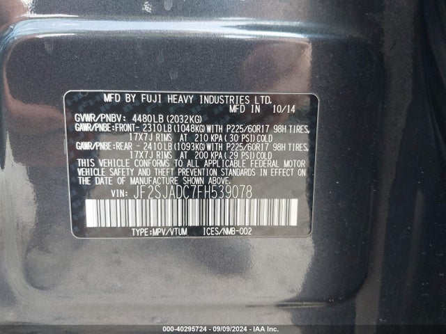 Subaru Forester 2.5i Premium 2015 JF2SJADC7FH539078 Image 9