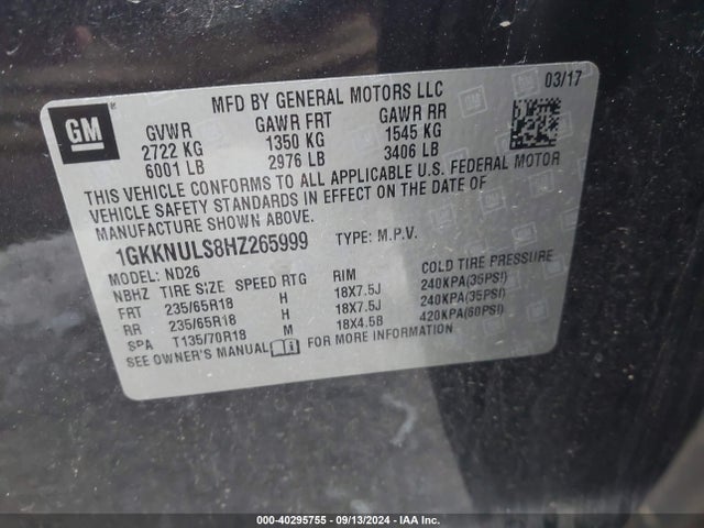 GMC Acadia Slt-1 2017 1GKKNULS8HZ265999 Image 9