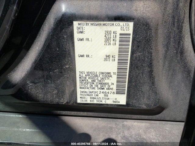 Nissan Altima 2.5 S 2015 1N4AL3AP1FC246478 Image 9