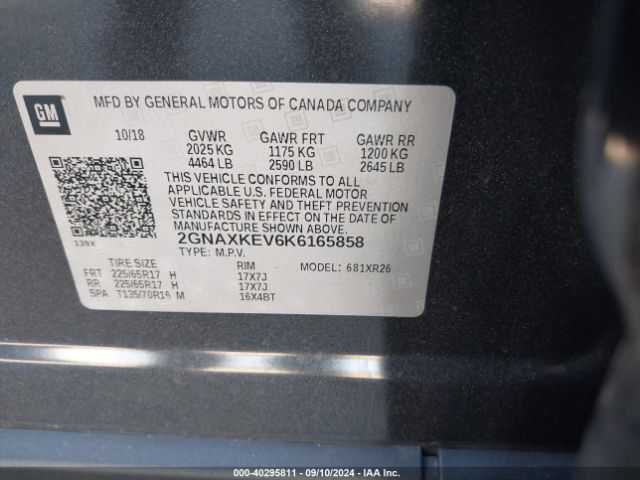 2GNAXKEV6K6165858 Chevrolet EQUINOX LT