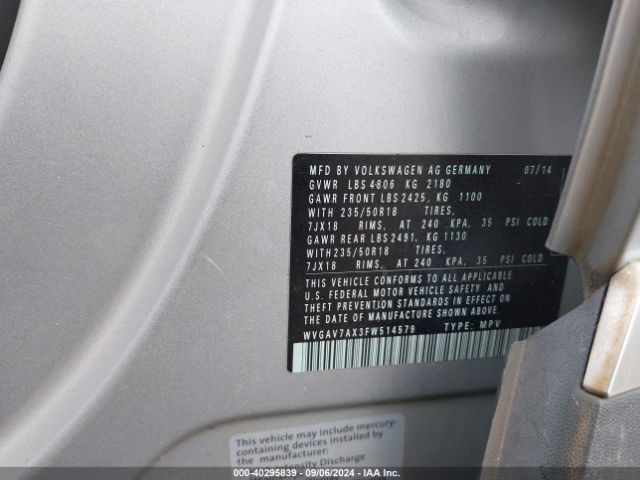 WVGAV7AX3FW514579 Volkswagen Tiguan Sel