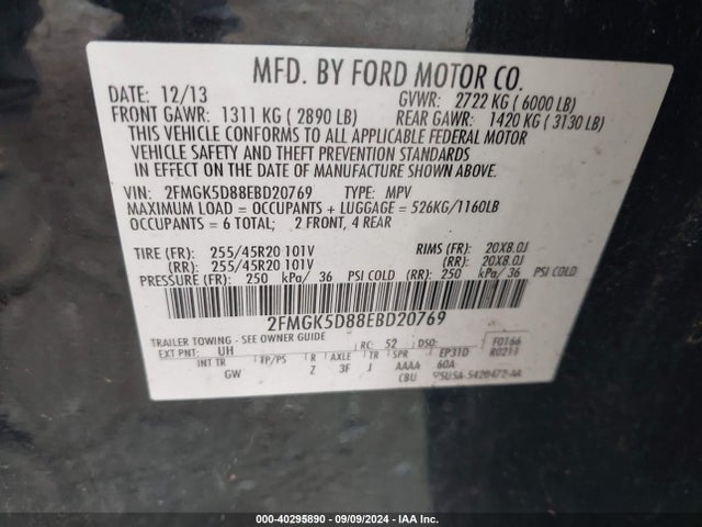 Ford Flex Limited 2014 2FMGK5D88EBD20769 Image 9