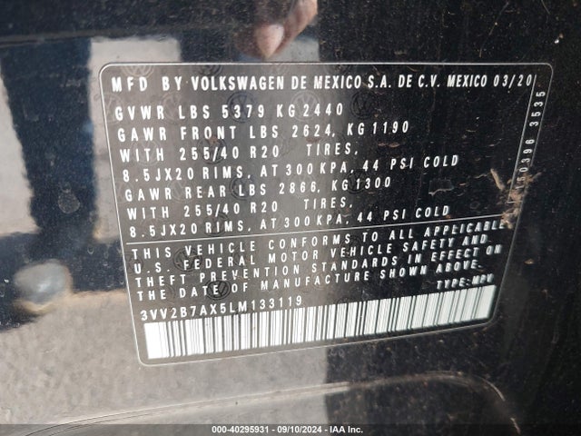 3VV2B7AX5LM133119 Volkswagen Tiguan 2.0t Se/2.0t Se R-line Black/2.0t Sel