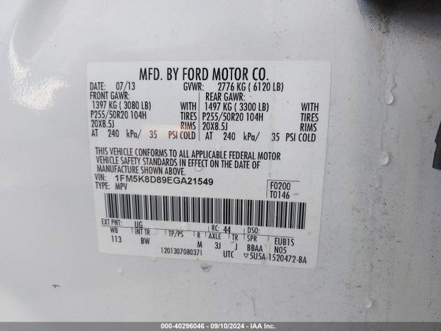 Ford EXPLORER XLT 2014 1FM5K8D89EGA21549 Image 9