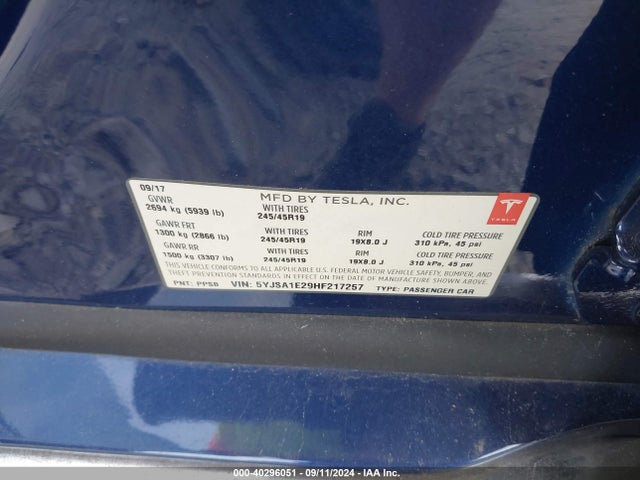 2017 TESLA MODEL S 5YJSA1E29HF217257 Photo 8