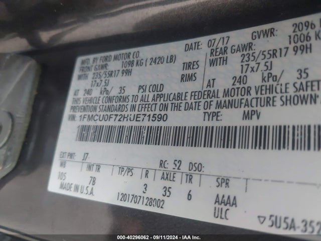 Ford ESCAPE S 2017 1FMCU0F72HUE71590 Image 9