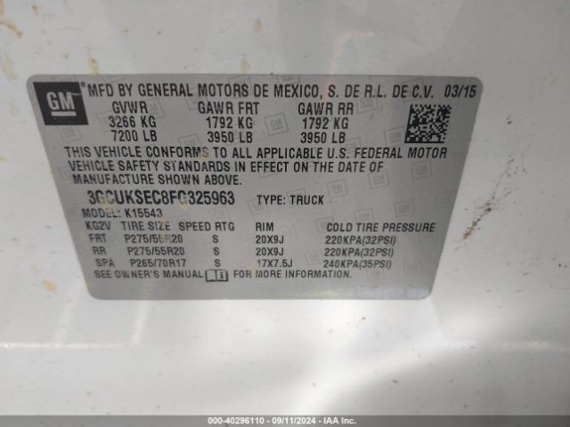 3GCUKSEC8FG325963 Chevrolet Silverado 1500 1lz