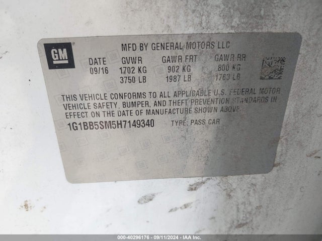 Chevrolet Cruze Ls Manual 2017 1G1BB5SM5H7149340 Image 9