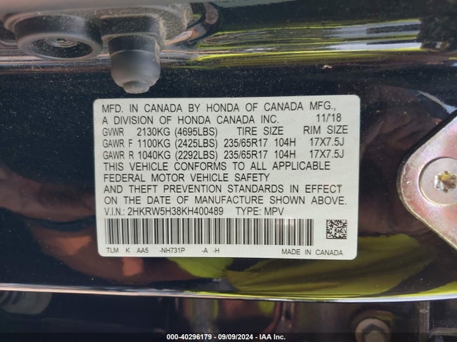 Honda CR-V LX 2019 2HKRW5H38KH400489 Image 9