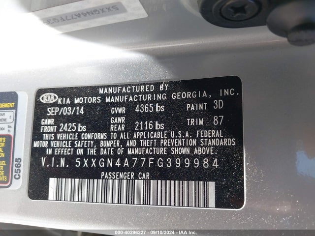 KIA OPTIMA EX 2015 5XXGN4A77FG399984 Image 9