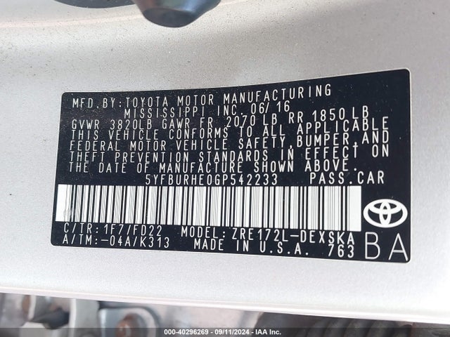 Toyota Corolla S Plus 2016 5YFBURHE0GP542233 Image 9