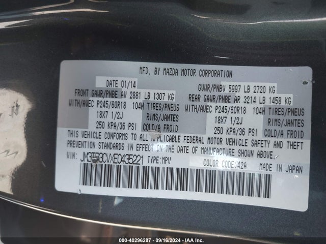 JM3TB3CVXE0435221 Mazda Cx-9 Touring